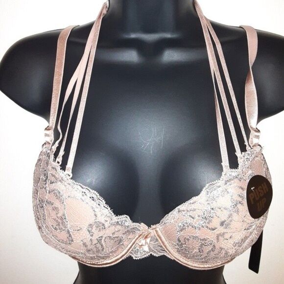Youmita 34B Tuscany Metallic Lace Strappy Push Up Bra NWT - Picture 5 of 10
